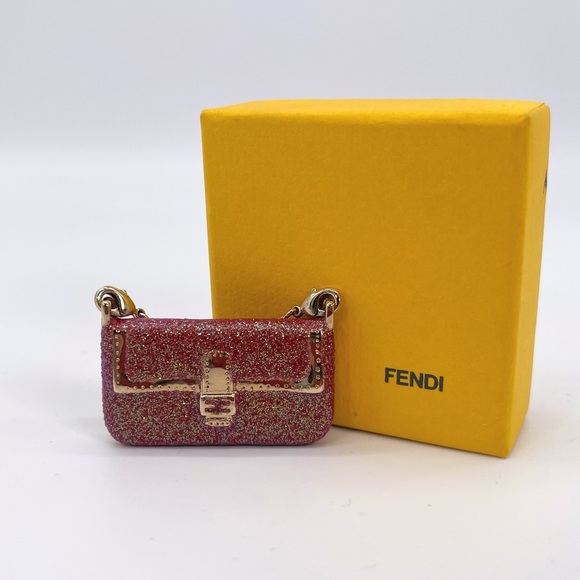 Fendi Authentic Vintage Collectors Rare Red Sparkle Baguette Bag Charm w Box NWT - Picture 5 of 12